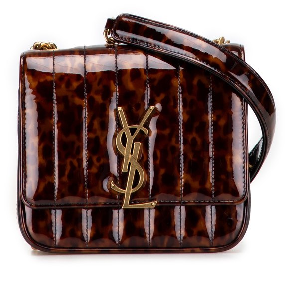 Pre-Loved Saint Laurent Small Patent Monogram Tortoiseshell Vicky Chain Bag - Picture 1 of 10